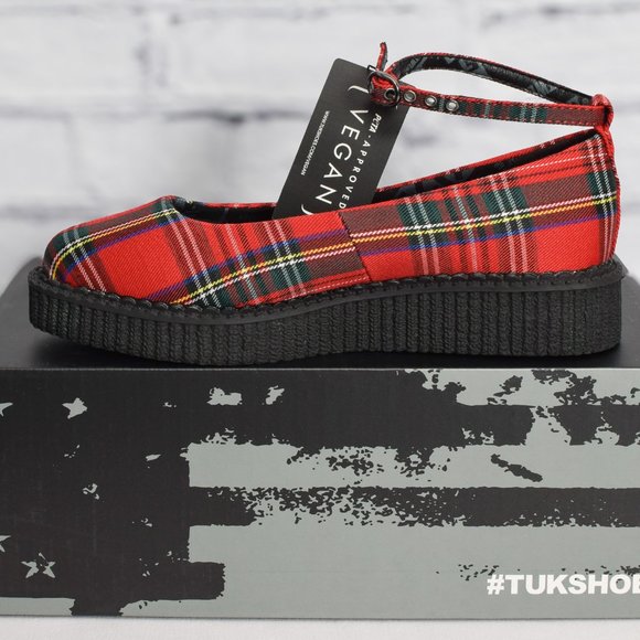 NEW IN BOX T.U.K. Footwear Red Plaid Pointed Ballet Creeper - Picture 1 of 8